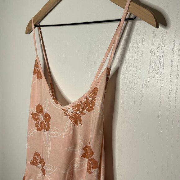 Roxy Floral Peach Spaghetti Strap V-Neck Summer Beach Playsuit XL - Picture 2 of 8